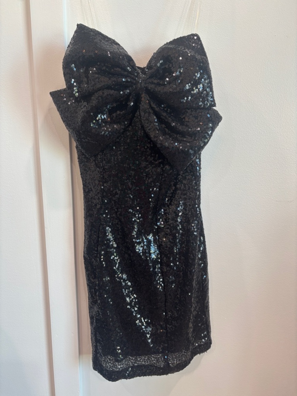 Altar'd State Black Sequin Strapless Mini with Statement Bow